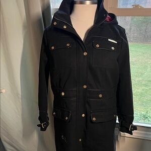 NWT COOGI Black Poly Wool Blend Coat with Hood 1X